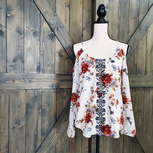 *HP* REWIND Cold Shoulder Sheer Floral Blouse